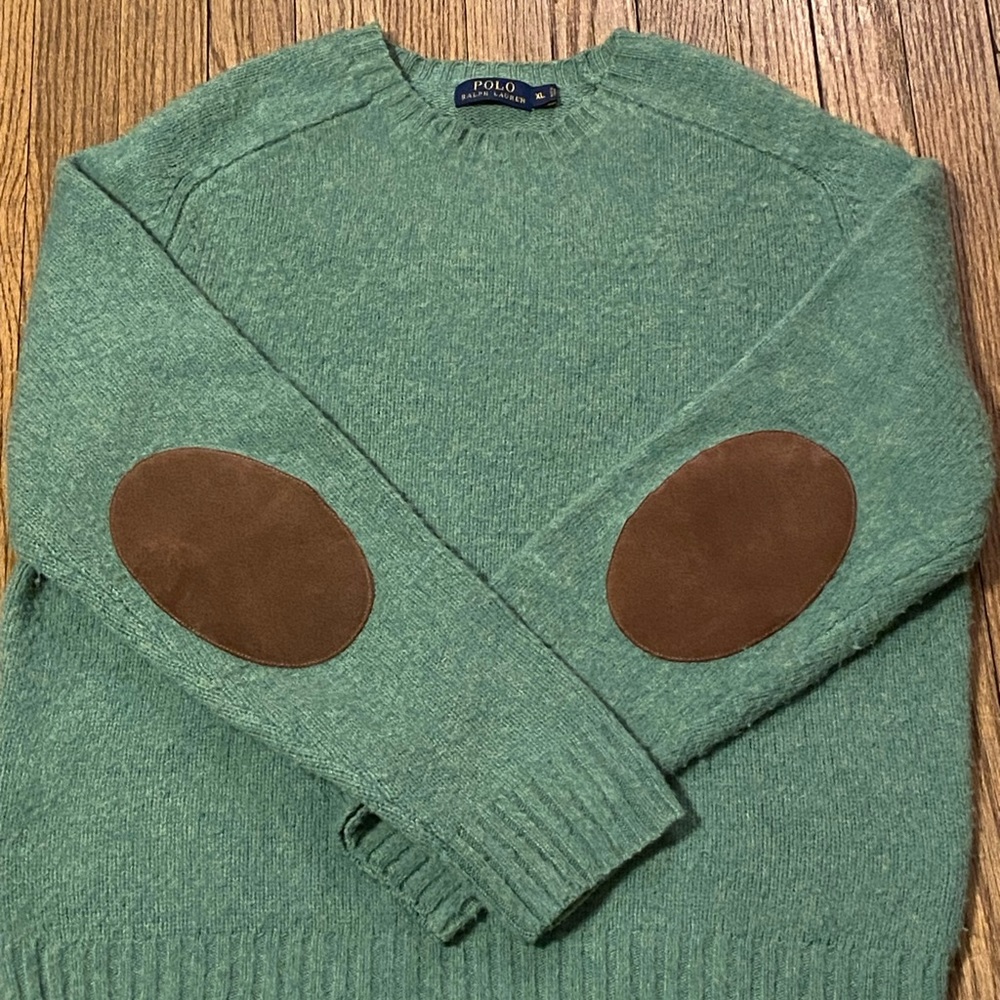 Vintage Ralph Lauren Polo Wool Sweater with Suede Elbow Patches